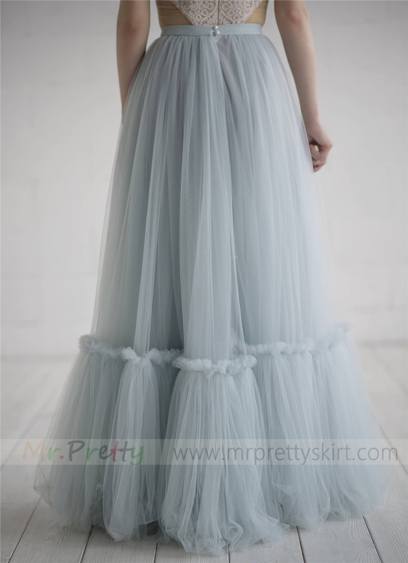 Dusty Blue Long Tulle Wedding Skirt Party Skirt