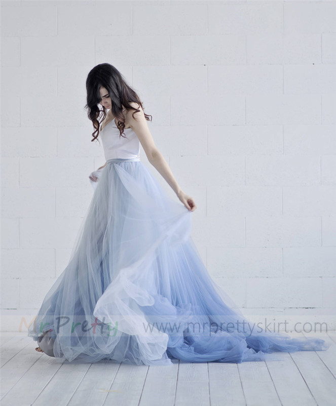 Short Train Tulle Wedding Skirt Party Skirt 2 Piece Party Dress