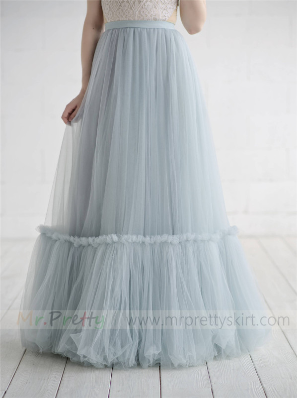 Dusty Blue Long Tulle Wedding Skirt Party Skirt