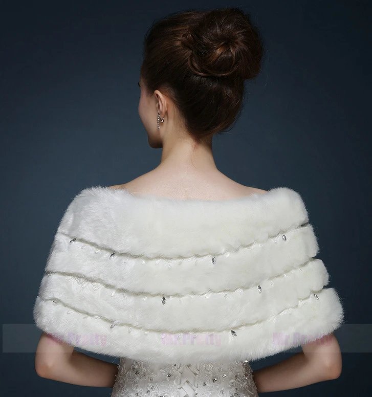 Ivory Beaded Fur Wedding Top Hairy Shawl