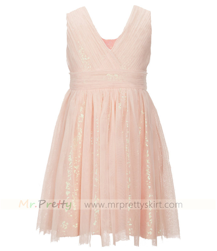 Blush Sequin Tulle Flower Girls Dress