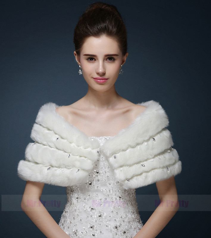 Ivory Beaded Fur Wedding Top Hairy Shawl