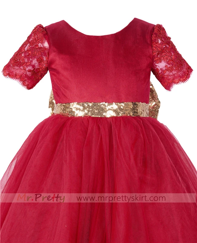 Burgundy Lace Tulle Flower Girl Dress