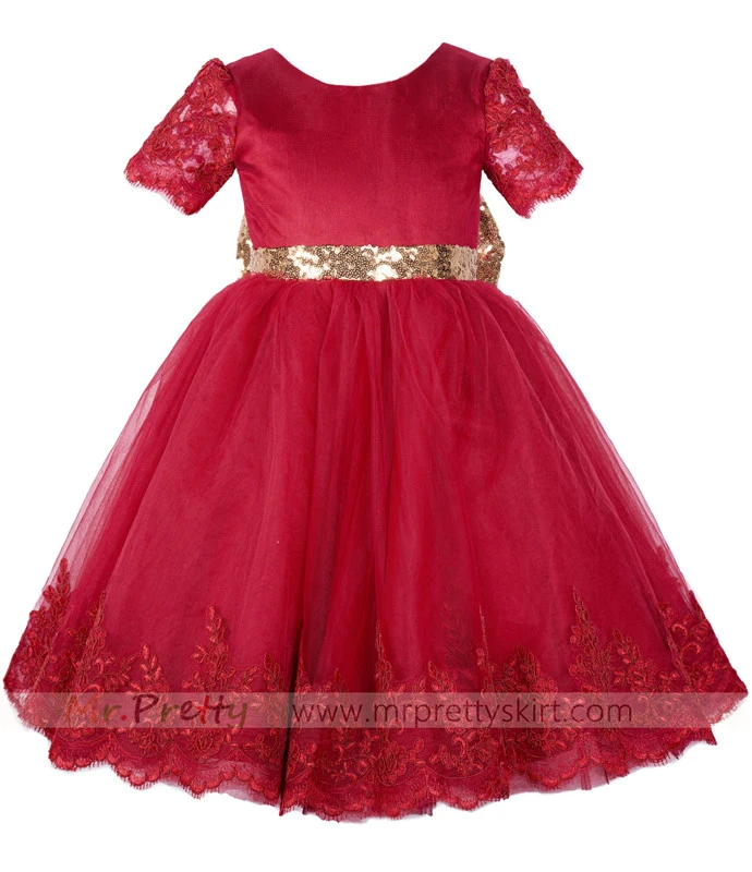 Burgundy Lace Tulle Flower Girl Dress