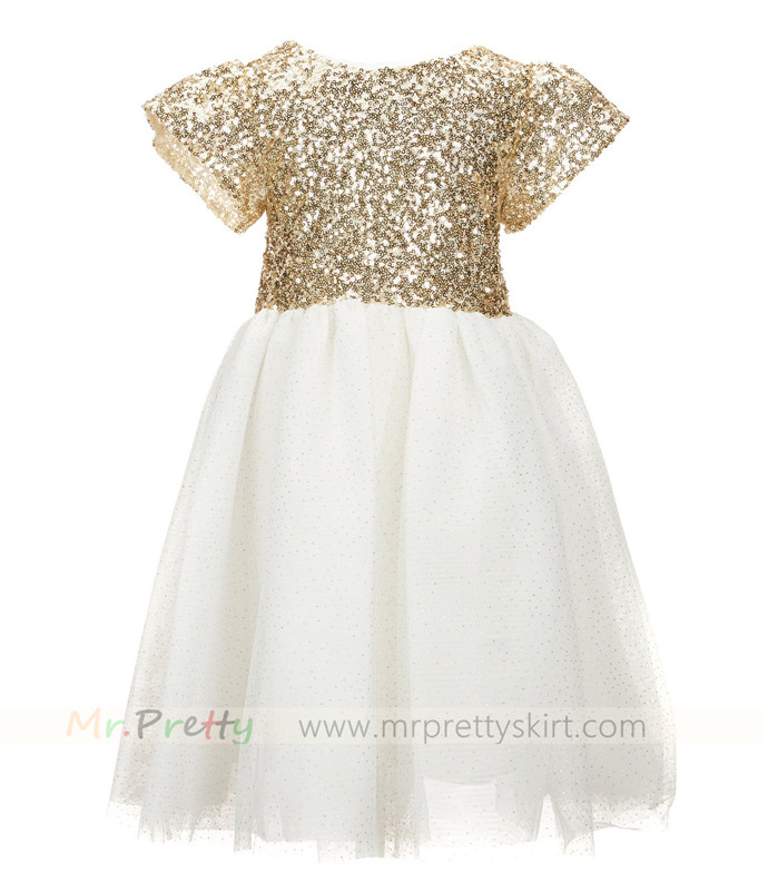 light gold sequin tulle flower girl dress