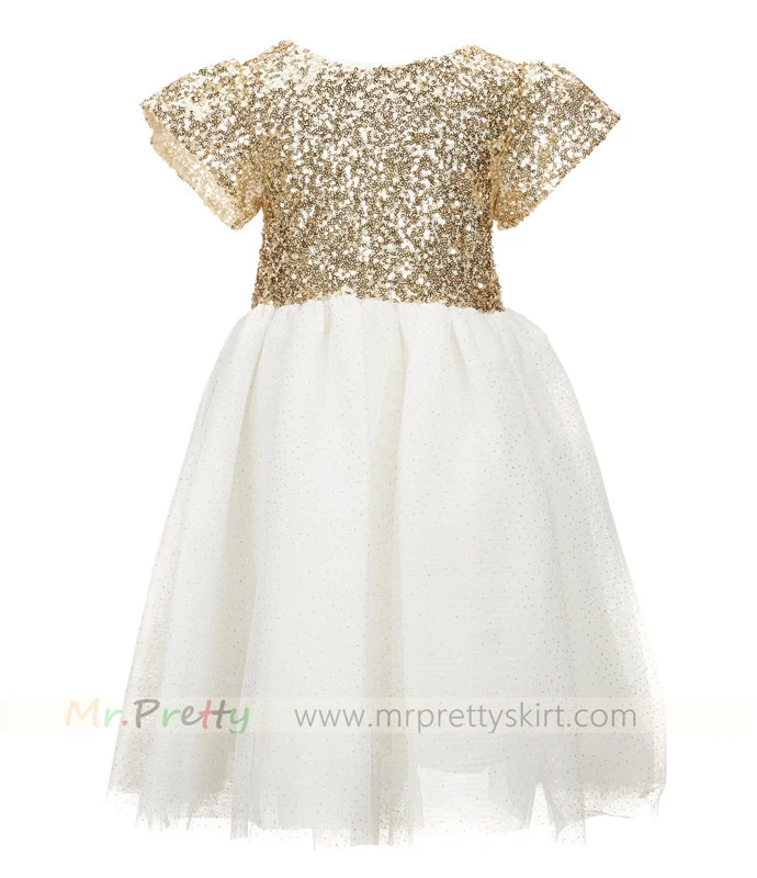 Light Gold Sequin Flower Girls Dress