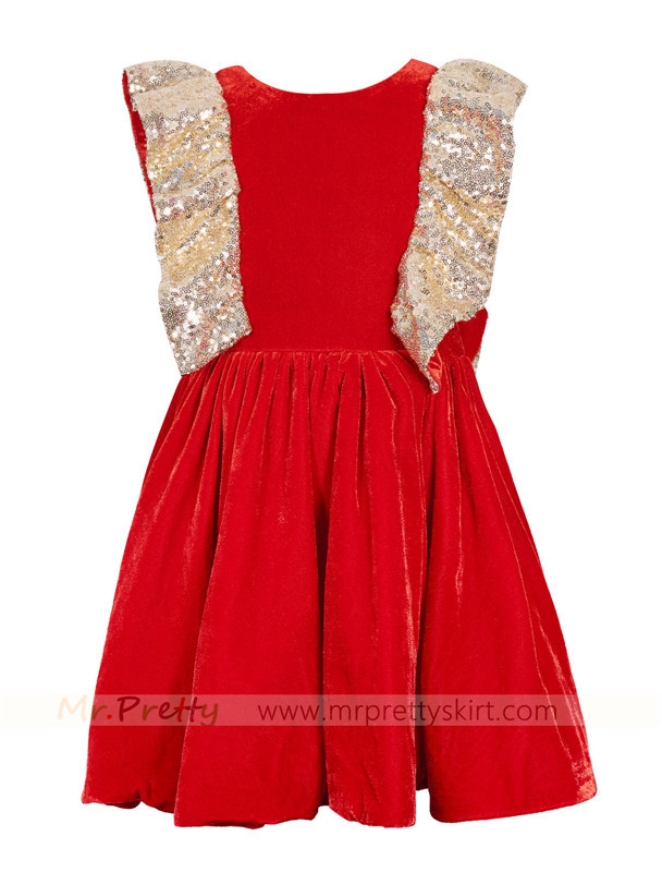 Red Velvet Sequin Flower Girls Dress