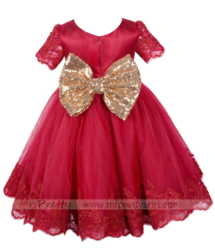 Burgundy Lace Tulle Flower Girl Dress