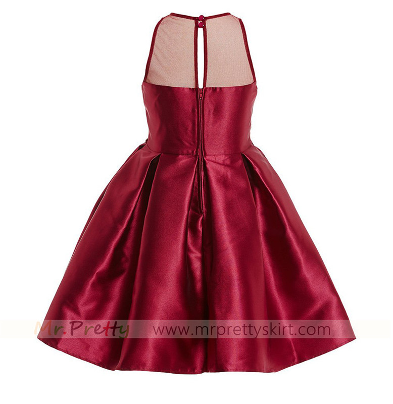 Burgundy Satin Flower Girls Dress