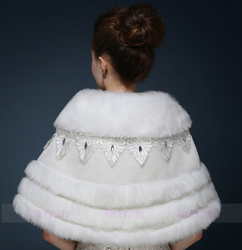 Ivory Beaded Fur Wedding Top Hairy Shawl