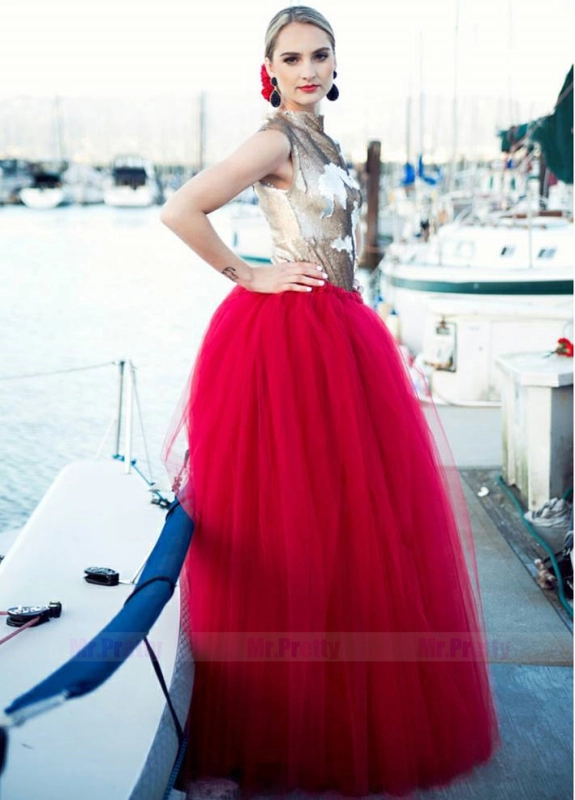 Dark Red Tulle  Full Length Wedding Skirt Party Skirt
