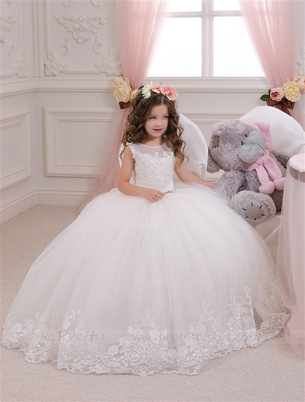 Ivory Lace Tulle Flower Girl Dress Pageant Dress