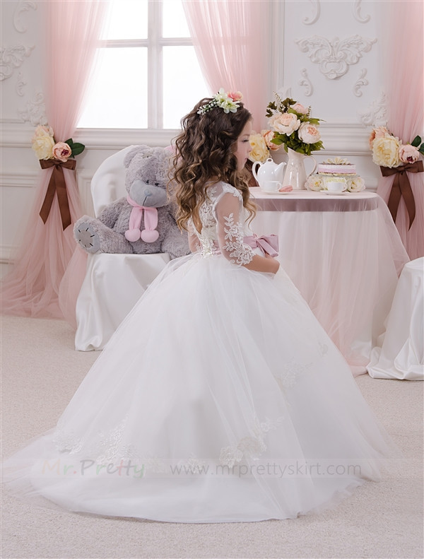 Ivory Lace Tulle Flower Girl Dress Pageant Dress