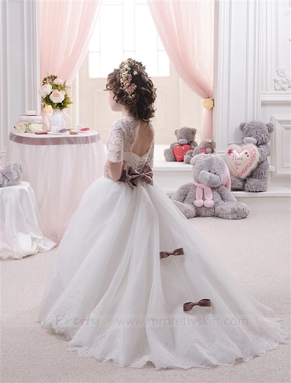 Ivory Lace Tulle Flower Girl Dress Pageant Dress