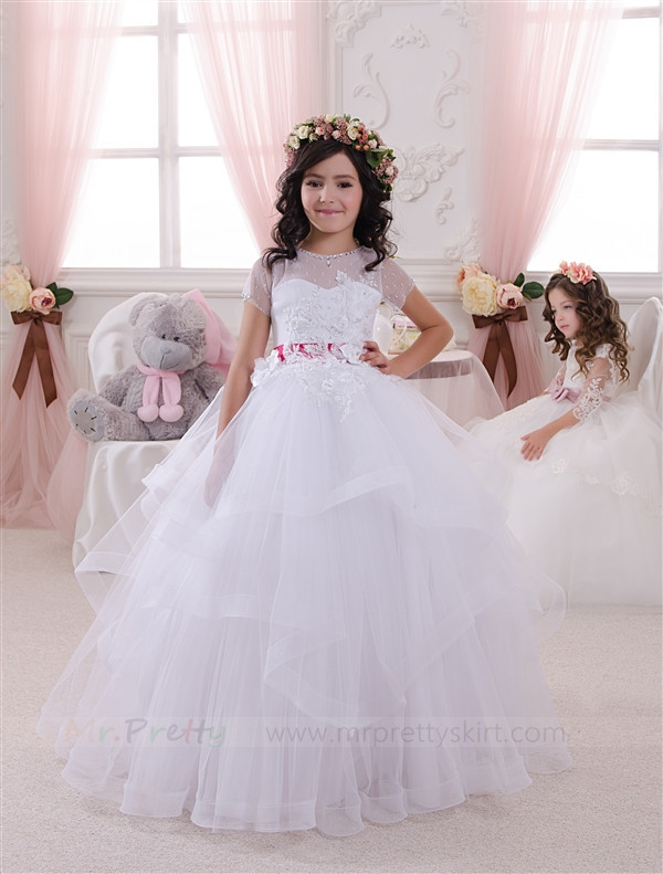 Ivory Lace Tulle Flower Girl Dress Pageant Dress