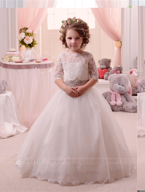 Ivory Lace Tulle Flower Girl Dress Pageant Dress