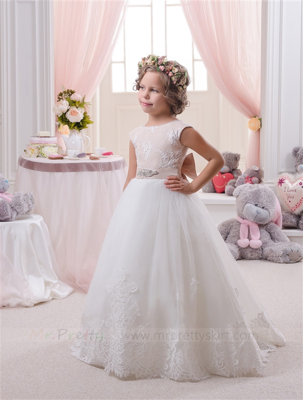 Ivory Lace Tulle Flower Girl Dress Pageant Dress