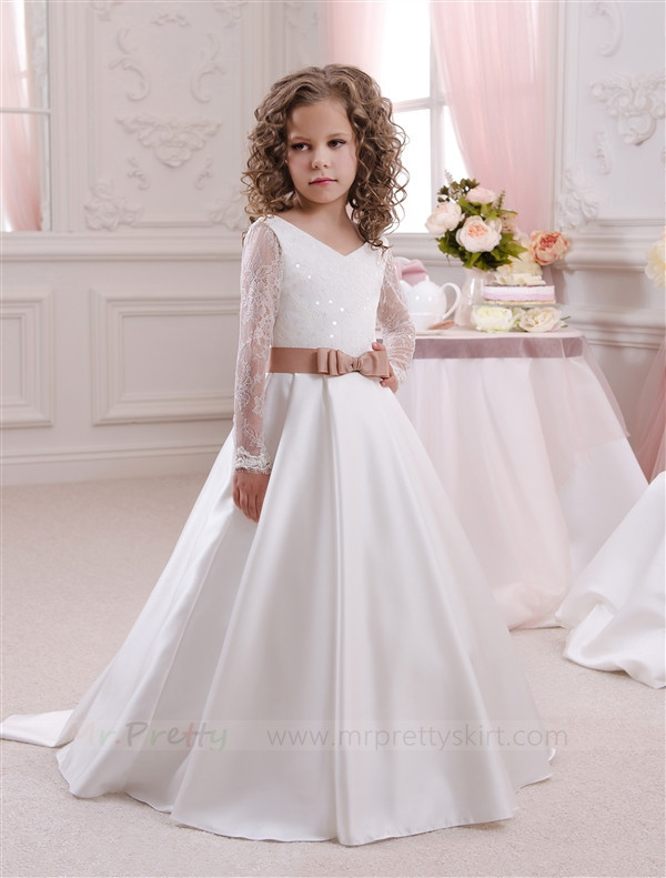 Ivory Satin Flower Girl Dress Pageant Dress