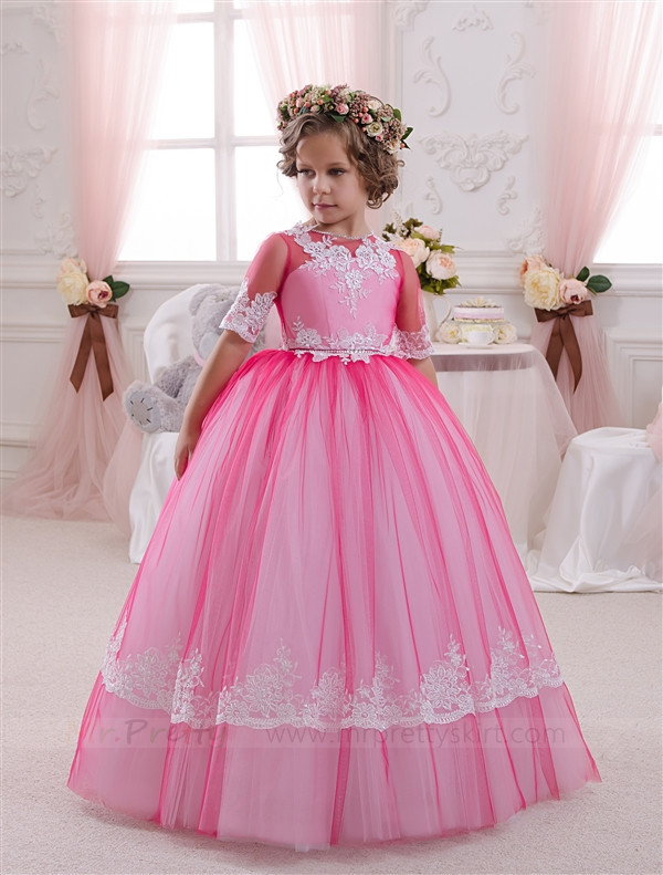 Rose Pink Tulle Flower Girl Dress Pageant Dress