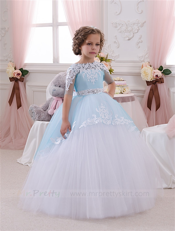 Ivory Lace BlueTulle Tutu Flower Girl Dress Pageant Dress