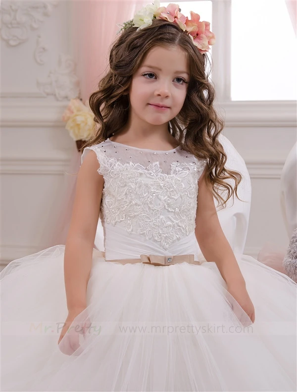 Ivory Lace Tulle Flower Girl Dress Pageant Dress