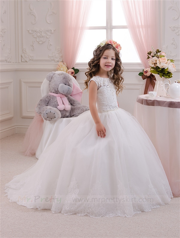 Ivory Lace Tulle Flower Girl Dress Pageant Dress