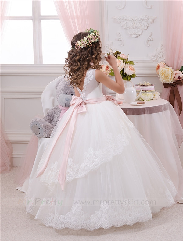 Ivory  Lace Tulle Tutu Flower Girl Dress Pageant Dress