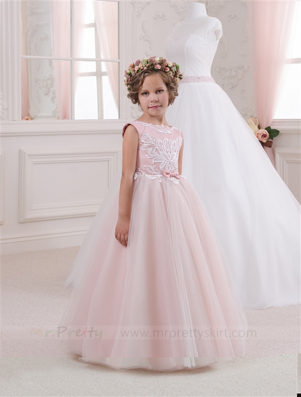 Ivory Lace Blush PInk Tulle Flower Girl Dress Pageant Dress