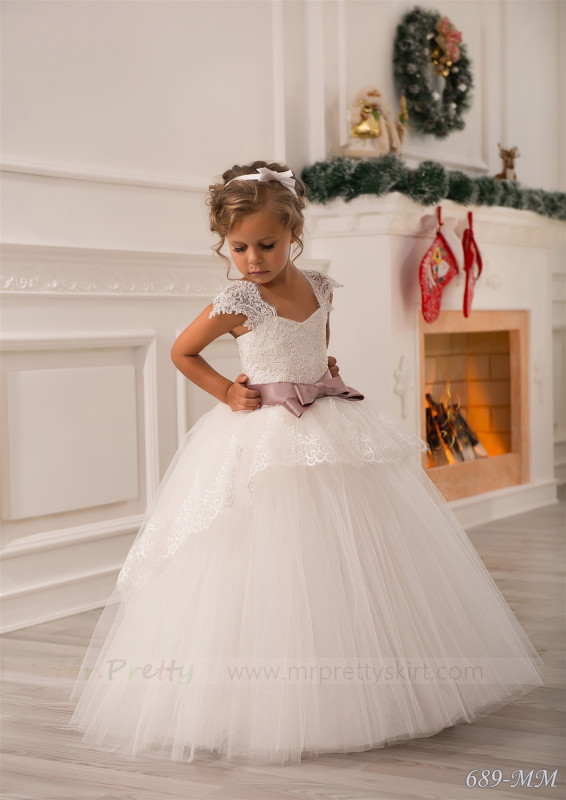 Ivory Lace Tulle Flower Girl Dress Pageant Dress