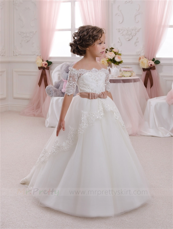 Ivory Lace Flower Girl Dress Pageant Dress