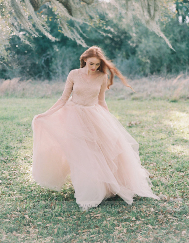 Blush Pink Long Train Wedding Skirt Bridal Skirt