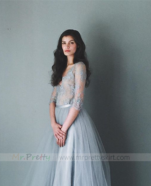 Purple Grey Short Train Wedding Skirt Bridal Skirt