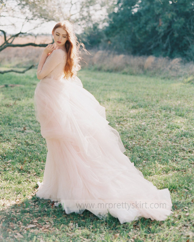 Blush Pink Long Train Wedding Skirt Bridal Skirt