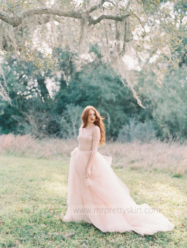 Blush Pink Long Train Wedding Skirt Bridal Skirt