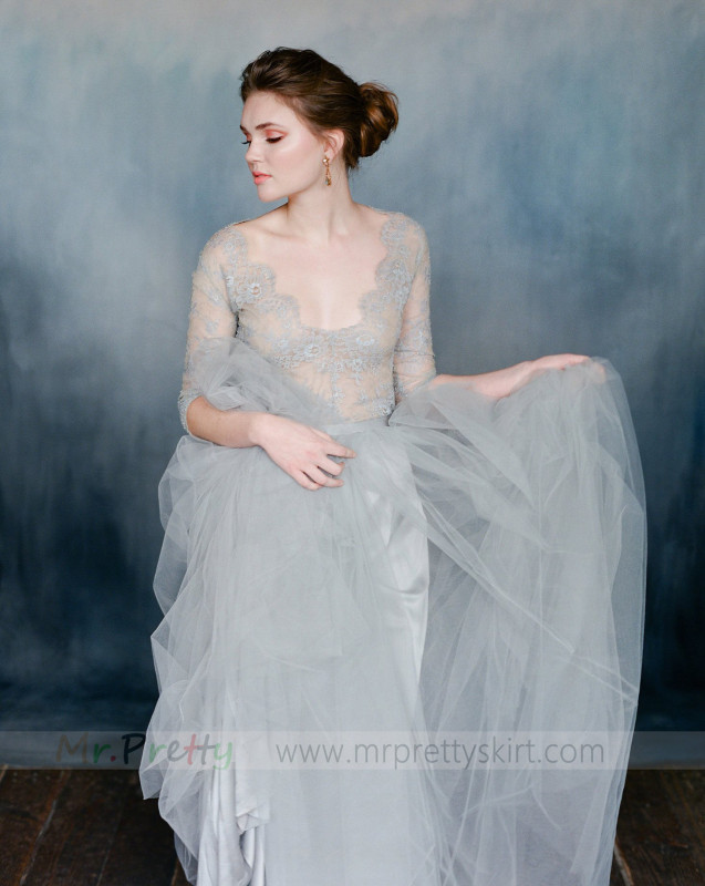Grey Short Train Wedding Skirt Bridal Skirt
