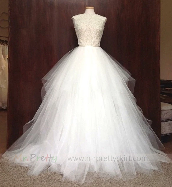 Ivory Short Train Wedding Skirt Bridal Skirt