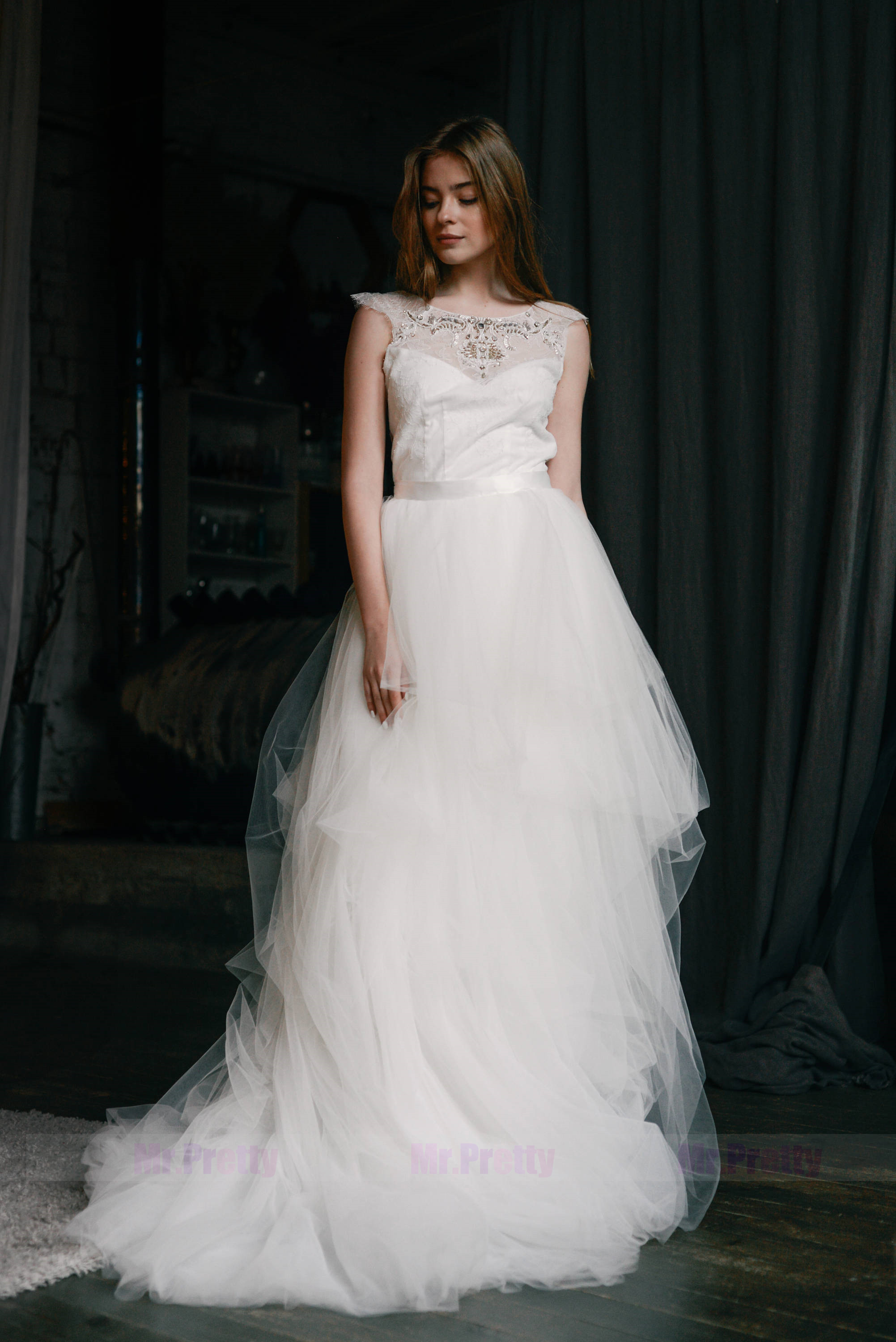 Ivory White Long Train Wedding Skirt Bridal Skirt