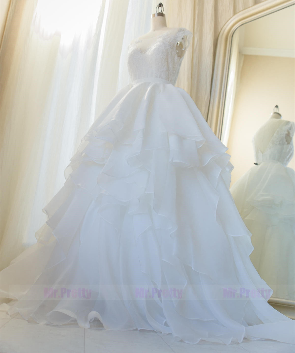 Ivory Short Train Organza Wedding Skirt Bridal Skirt