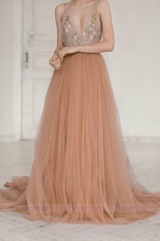 Dusty Coral Soft Tulle  Long Train Wedding Skirt Bridal Skirt Suit