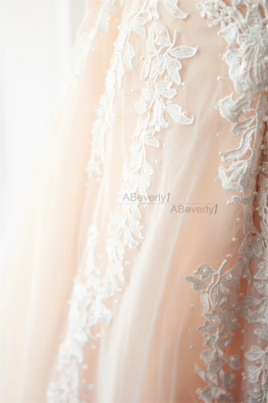 Ivory Lace Tulle Long Train Bridal Dress Wedding Gown