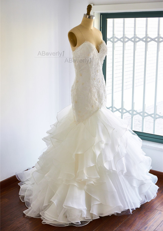 Ivory Organza  Mermaid Bridal Dress Wedding Gown