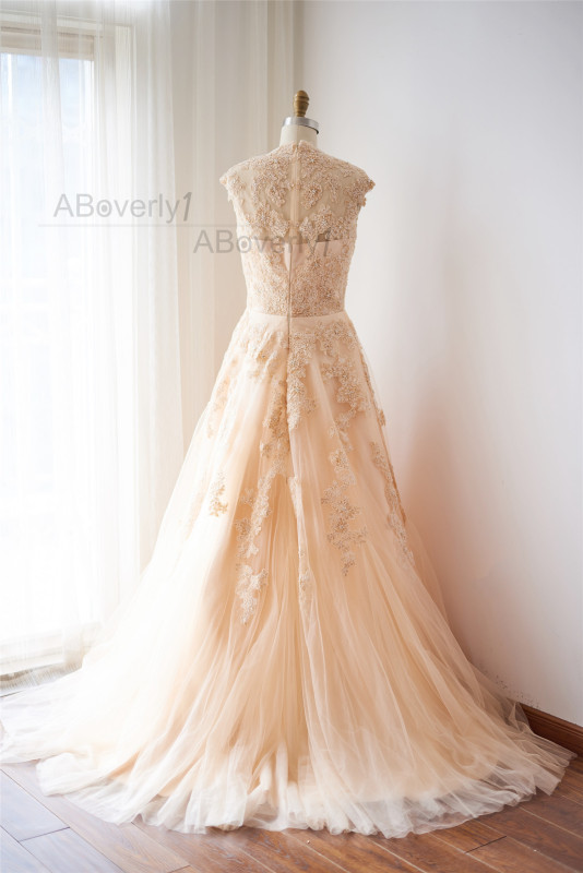 Champagne Lace Tulle Bridal Dress Wedding Gown