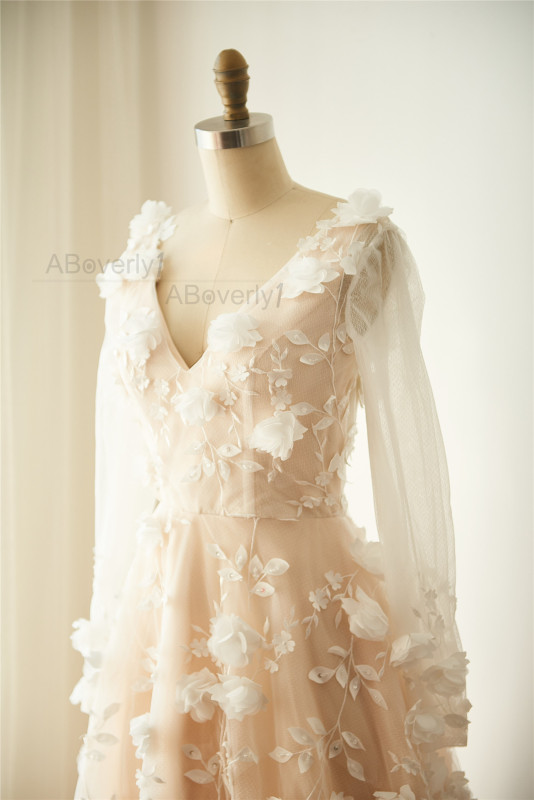 Champagne Tulle Ivory Lace  Bridal Dress Wedding Gown