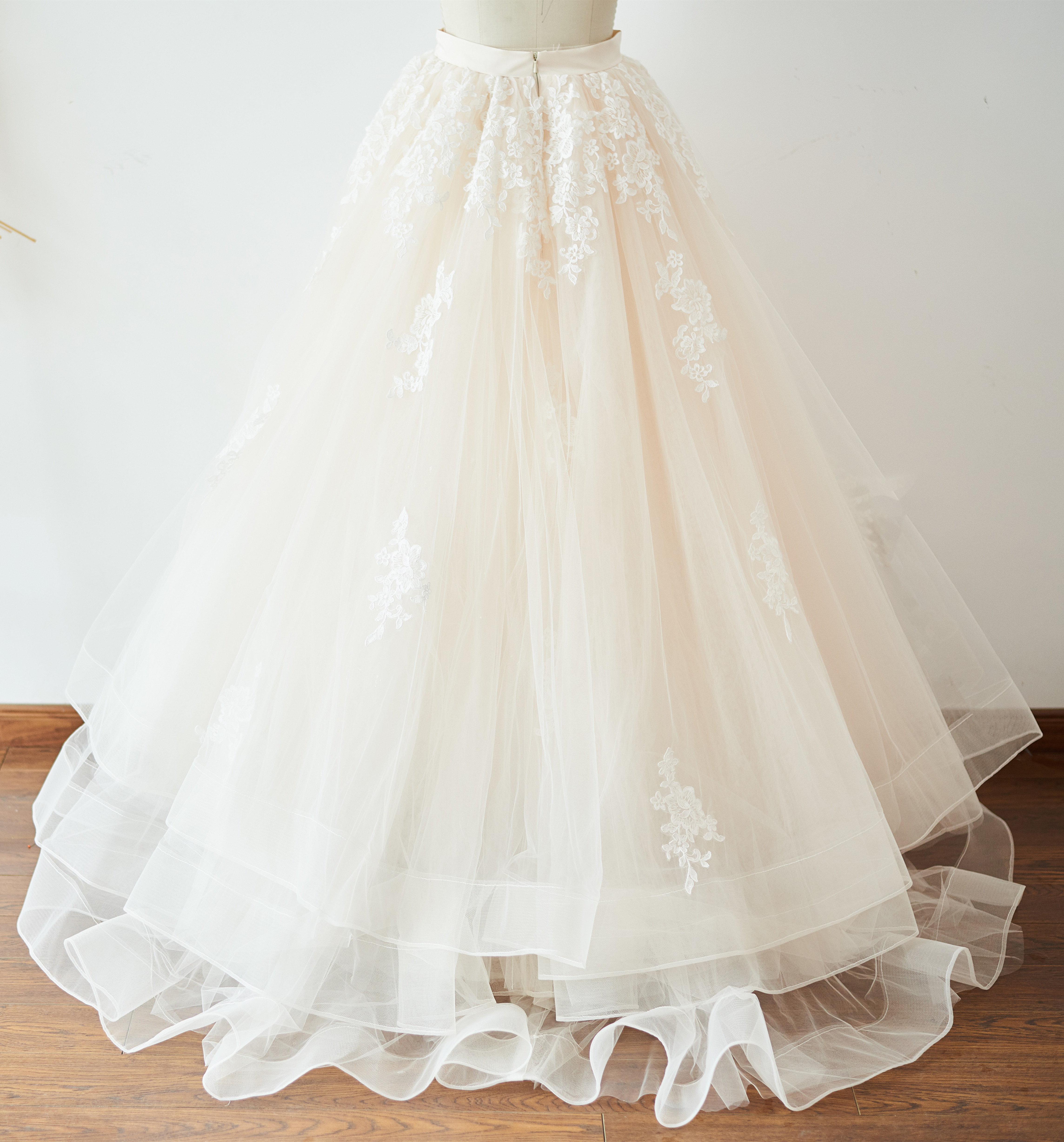 Ivory Lace Champagne Tulle  Bridal Skirt