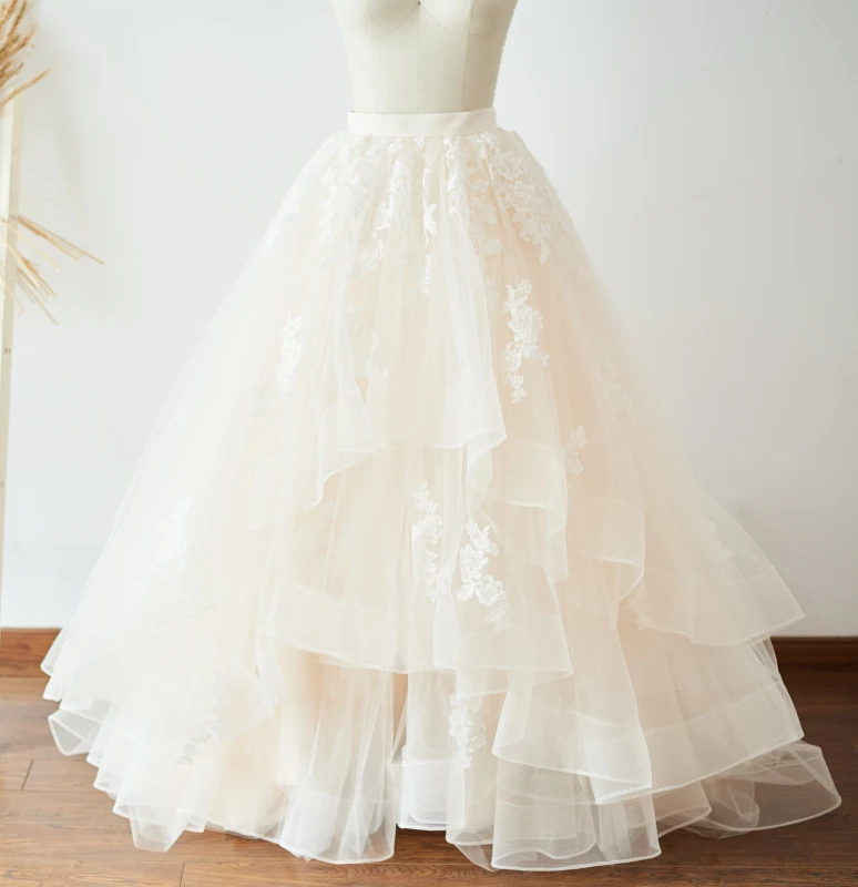 Ivory Lace Champagne Tulle  Bridal Skirt