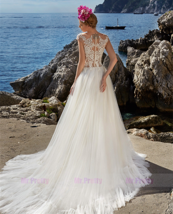 Ivory Tulle Short Train Bridal Skirt Wedding Gown