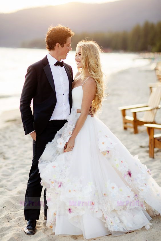 Ivory Tulle Flowers 2 Pieces Bridal Skirt Wedding Gown