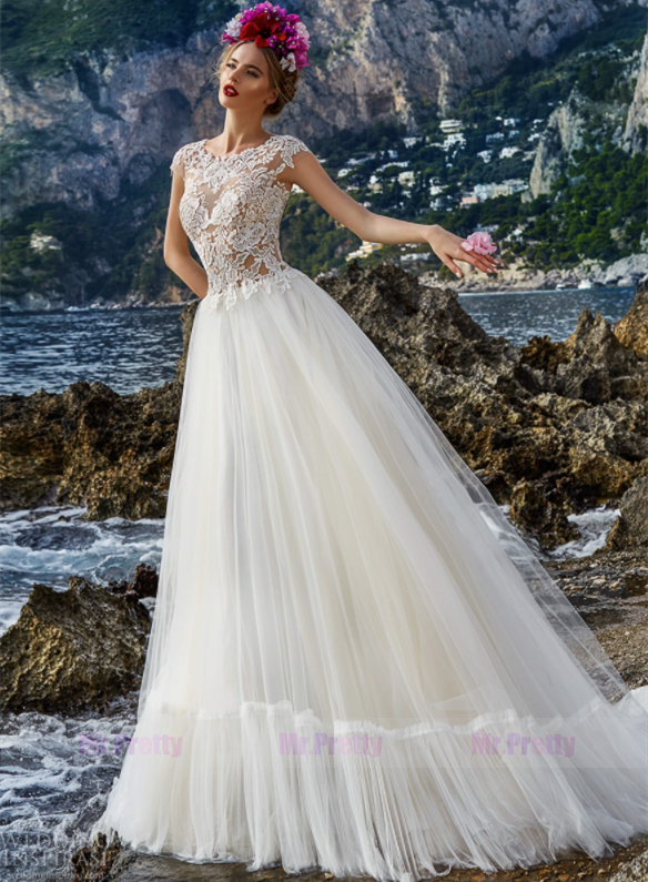Ivory Tulle Short Train Bridal Skirt Wedding Gown