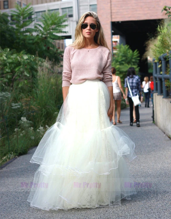 Ivory Tulle Short Train Bridal Skirt