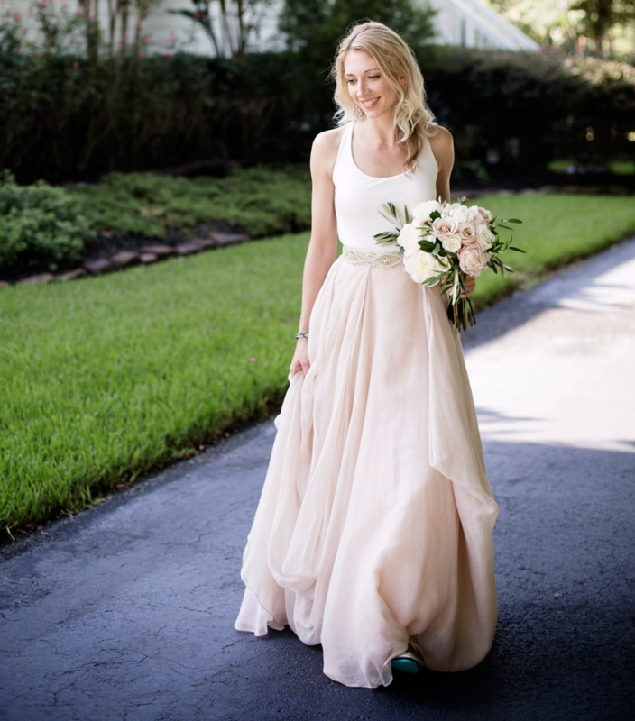 2 Pieces Blush Pink Wedding Dress Chiffon Bridal Gown